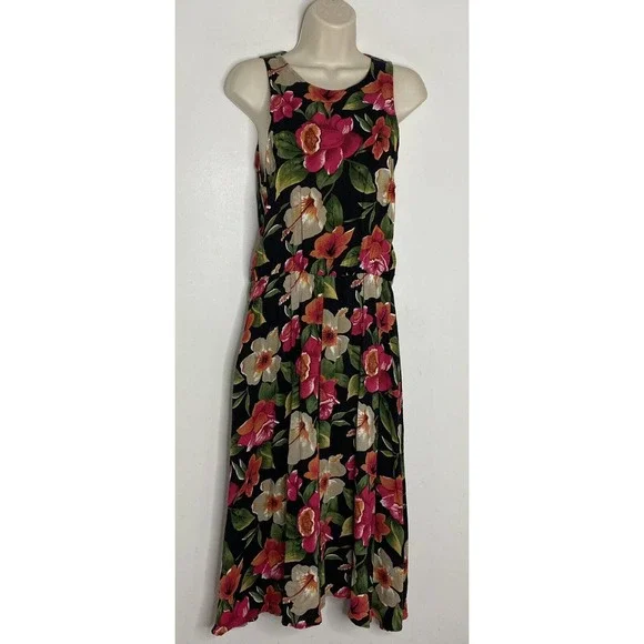 Caroline Wells Vintage Floral Rose Print Sleeveless Flare Dress Size 8 N1 - Picture 2 of 4